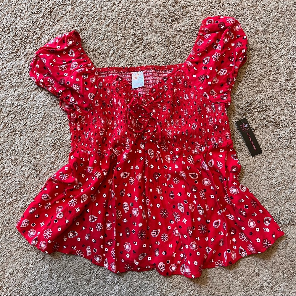 Red Floral Peasant Blouse